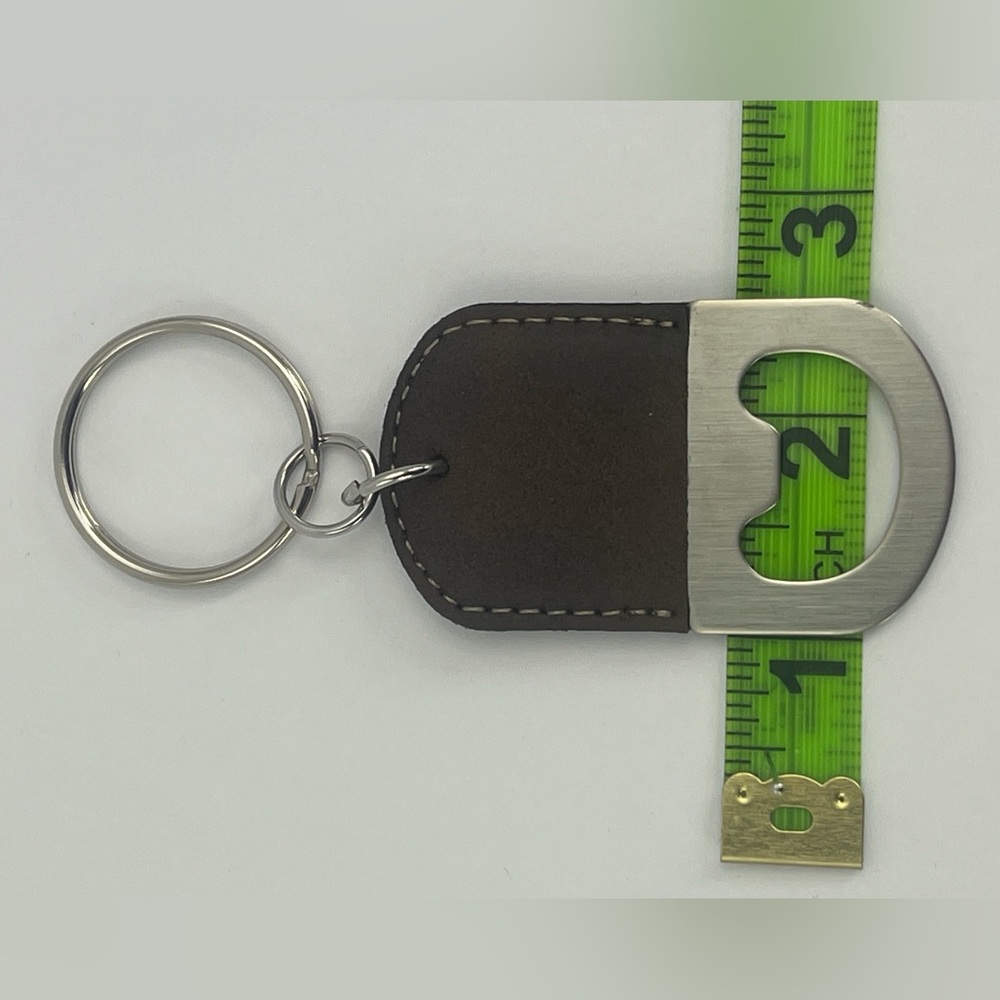 BOTTLE OPENER KEYCHAIN, FAUX LEATHER, BROWN COLOR, SILVER HARDWARE - Picture 8 of 8